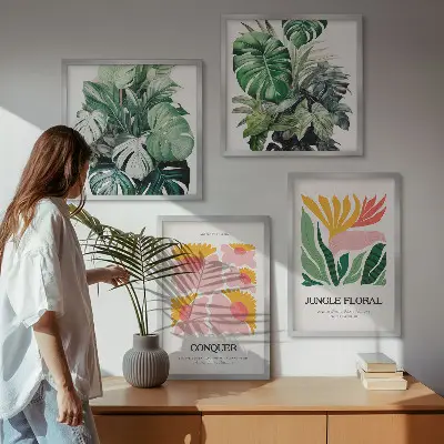 Blumen und Blätter moderne Poster als gerahmtes Polyptychon