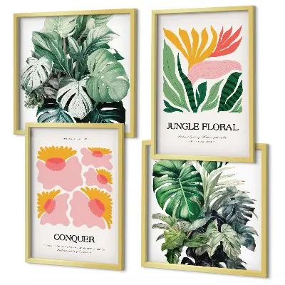 Blumen und Blätter moderne Poster als gerahmtes Polyptychon