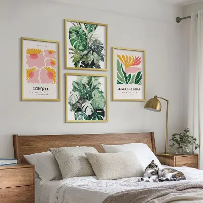 Blumen und Blätter moderne Poster als gerahmtes Polyptychon