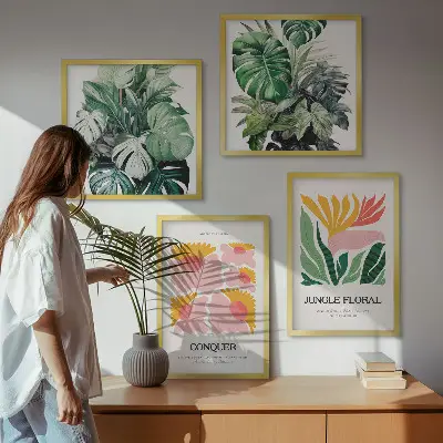 Blumen und Blätter moderne Poster als gerahmtes Polyptychon
