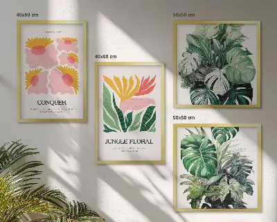 Blumen und Blätter moderne Poster als gerahmtes Polyptychon