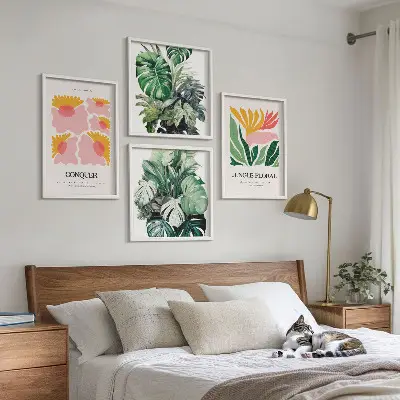 Blumen und Blätter moderne Poster als gerahmtes Polyptychon