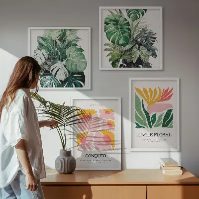 Blumen und Blätter moderne Poster als gerahmtes Polyptychon