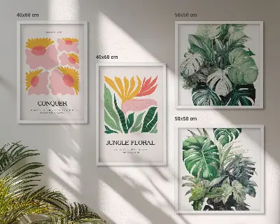 Blumen und Blätter moderne Poster als gerahmtes Polyptychon