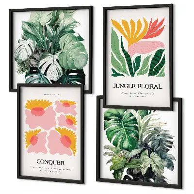 Blumen und Blätter moderne Poster als gerahmtes Polyptychon