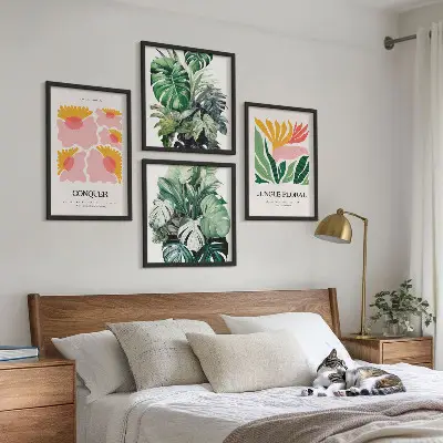 Blumen und Blätter moderne Poster als gerahmtes Polyptychon