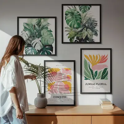 Blumen und Blätter moderne Poster als gerahmtes Polyptychon
