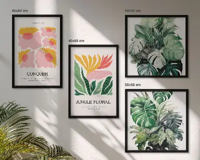 Blumen und Blätter moderne Poster als gerahmtes Polyptychon