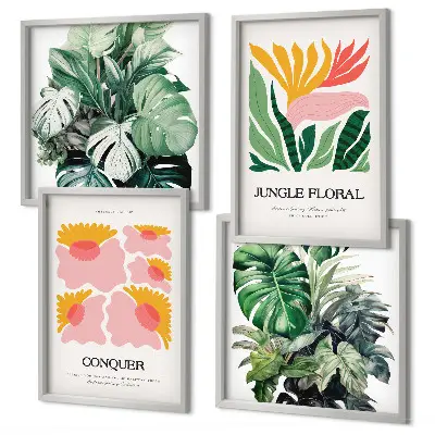Blumen und Blätter moderne Poster als gerahmtes Polyptychon