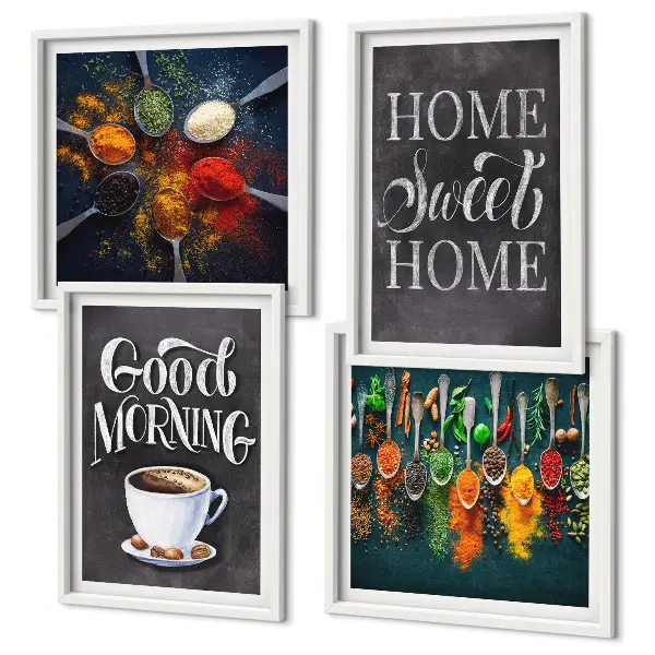 Wanddeko-Set mit Gewürzen, Kaffee, Tasse und Kräutern