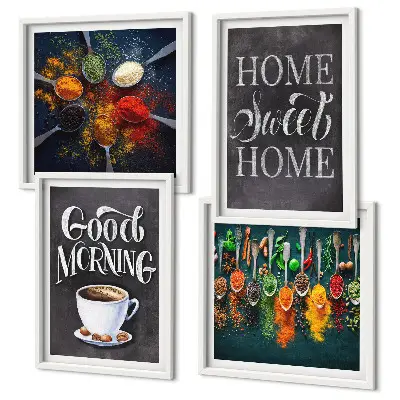 Wanddeko-Set mit Gewürzen, Kaffee, Tasse und Kräutern