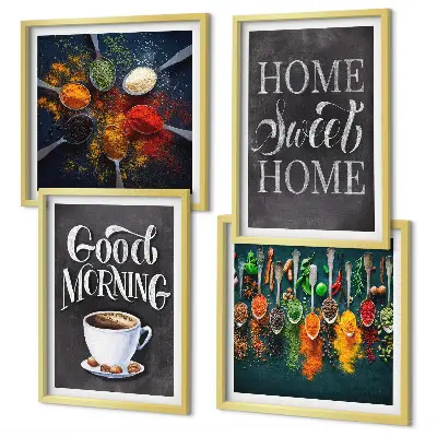 Wanddeko-Set mit Gewürzen, Kaffee, Tasse und Kräutern