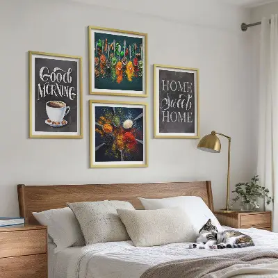 Wanddeko-Set mit Gewürzen, Kaffee, Tasse und Kräutern