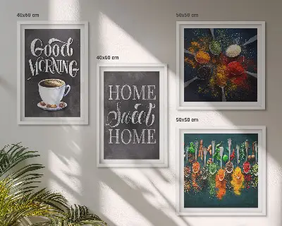 Wanddeko-Set mit Gewürzen, Kaffee, Tasse und Kräutern