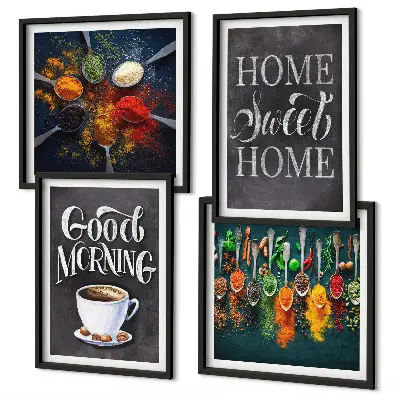 Wanddeko-Set mit Gewürzen, Kaffee, Tasse und Kräutern