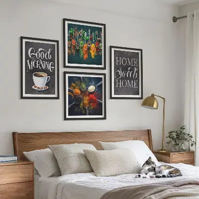 Wanddeko-Set mit Gewürzen, Kaffee, Tasse und Kräutern
