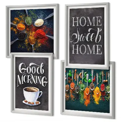Wanddeko-Set mit Gewürzen, Kaffee, Tasse und Kräutern