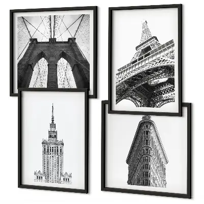 Wanddeko-Set Architektur in minimalistischem Schwarz-Weiß