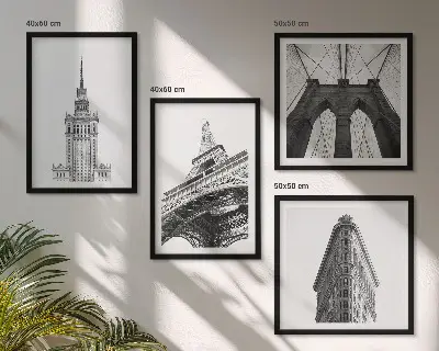 Wanddeko-Set Architektur in minimalistischem Schwarz-Weiß