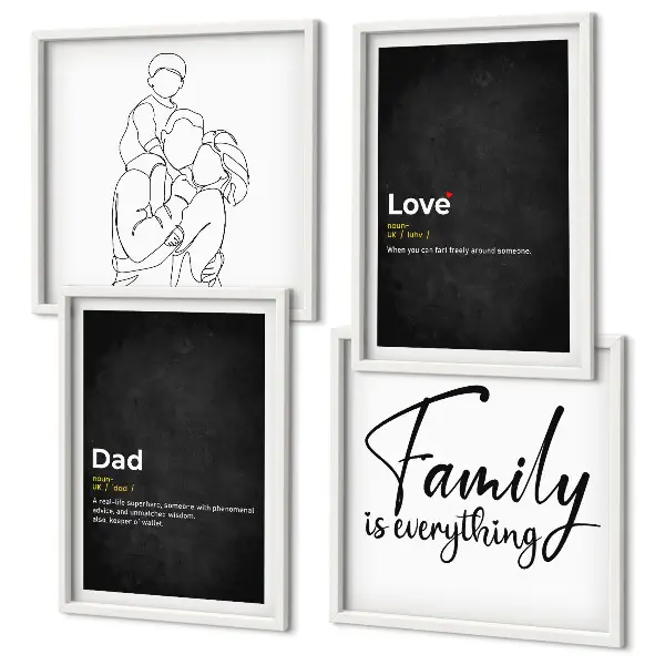 Definitionen der Liebe in Familienzeichnungen als Polyptychon mit Rahmen