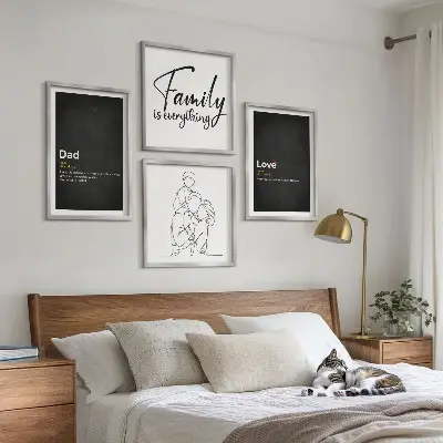 Definitionen der Liebe in Familienzeichnungen als Polyptychon mit Rahmen