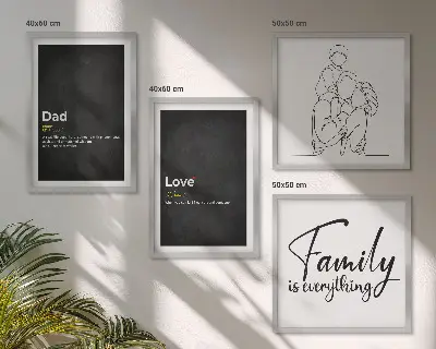 Definitionen der Liebe in Familienzeichnungen als Polyptychon mit Rahmen