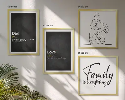 Definitionen der Liebe in Familienzeichnungen als Polyptychon mit Rahmen