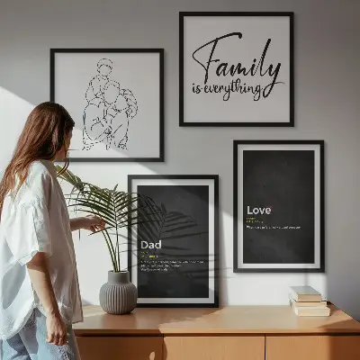 Definitionen der Liebe in Familienzeichnungen als Polyptychon mit Rahmen