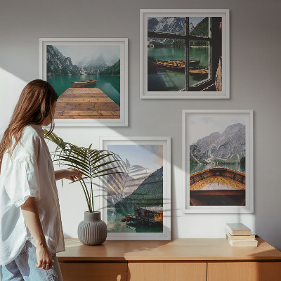 Polyptychon mit rahmen Berglandschaften, Ferienhäuser, Boote