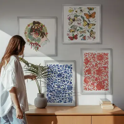 Wanddeko-Set mit Vintage-Blumen- und Schmetterlings-Ornamenten