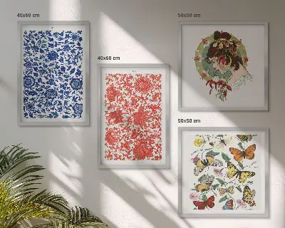 Wanddeko-Set mit Vintage-Blumen- und Schmetterlings-Ornamenten