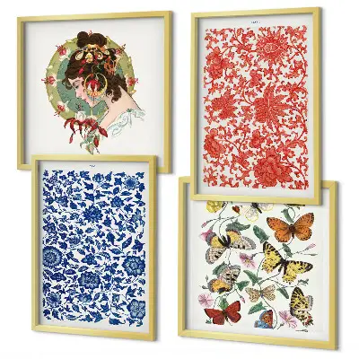 Wanddeko-Set mit Vintage-Blumen- und Schmetterlings-Ornamenten