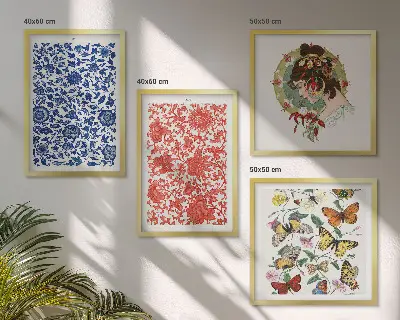 Wanddeko-Set mit Vintage-Blumen- und Schmetterlings-Ornamenten