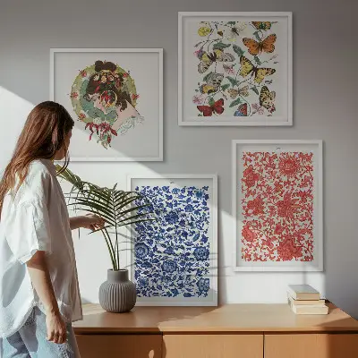Wanddeko-Set mit Vintage-Blumen- und Schmetterlings-Ornamenten