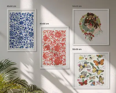 Wanddeko-Set mit Vintage-Blumen- und Schmetterlings-Ornamenten
