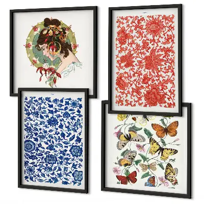 Wanddeko-Set mit Vintage-Blumen- und Schmetterlings-Ornamenten