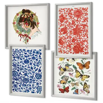 Wanddeko-Set mit Vintage-Blumen- und Schmetterlings-Ornamenten