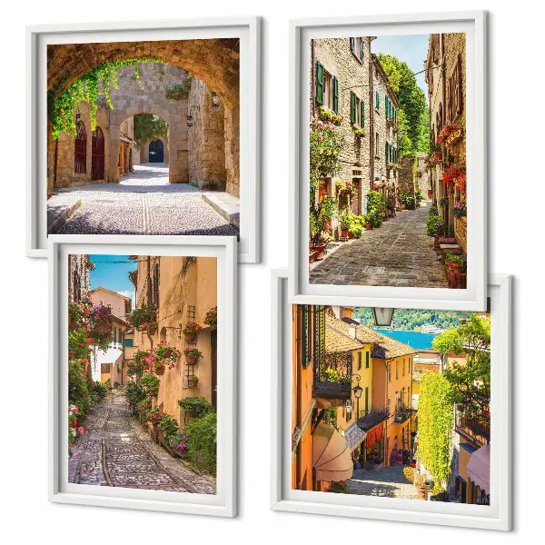 Italienische Straßen, Blumen und Architektur Polyptychon mit Rahmen