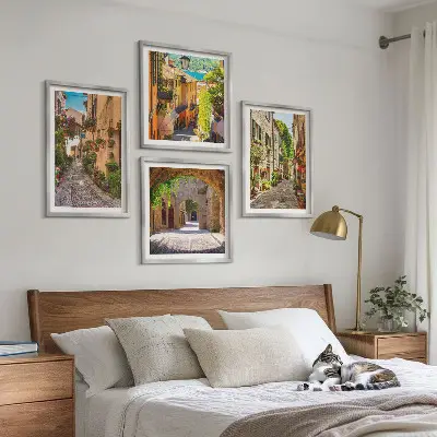 Italienische Straßen, Blumen und Architektur Polyptychon mit Rahmen