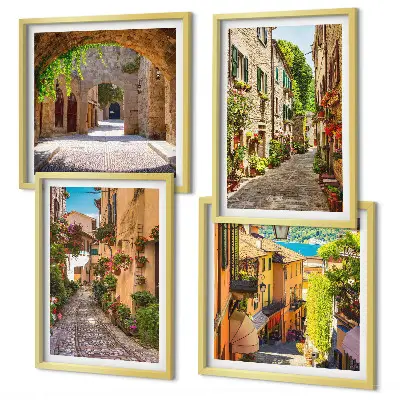 Italienische Straßen, Blumen und Architektur Polyptychon mit Rahmen