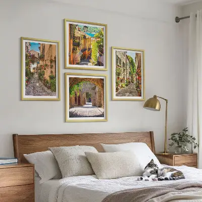 Italienische Straßen, Blumen und Architektur Polyptychon mit Rahmen