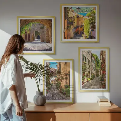 Italienische Straßen, Blumen und Architektur Polyptychon mit Rahmen