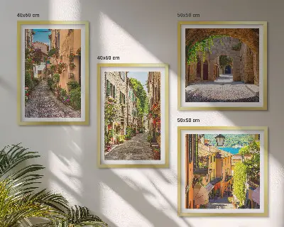 Italienische Straßen, Blumen und Architektur Polyptychon mit Rahmen