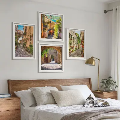 Italienische Straßen, Blumen und Architektur Polyptychon mit Rahmen