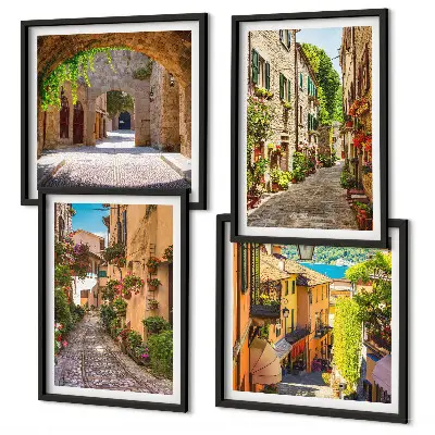 Italienische Straßen, Blumen und Architektur Polyptychon mit Rahmen