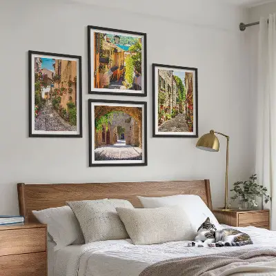 Italienische Straßen, Blumen und Architektur Polyptychon mit Rahmen