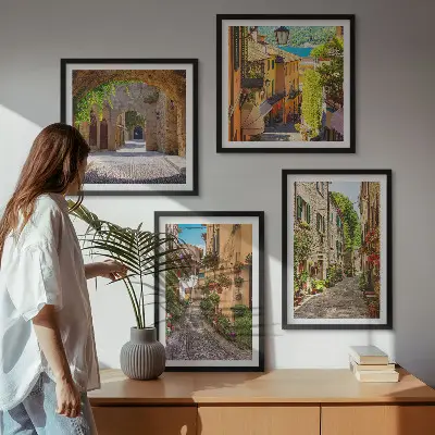 Italienische Straßen, Blumen und Architektur Polyptychon mit Rahmen
