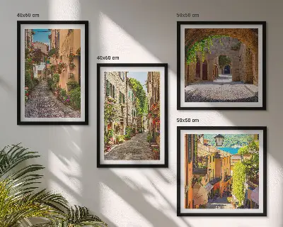 Italienische Straßen, Blumen und Architektur Polyptychon mit Rahmen