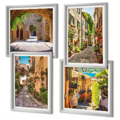 Italienische Straßen, Blumen und Architektur Polyptychon mit Rahmen