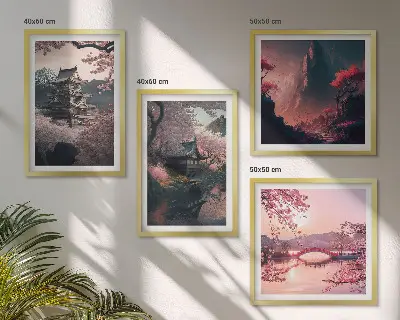 Fantasielandschaften Japans als Polyptychon mit Rahmen